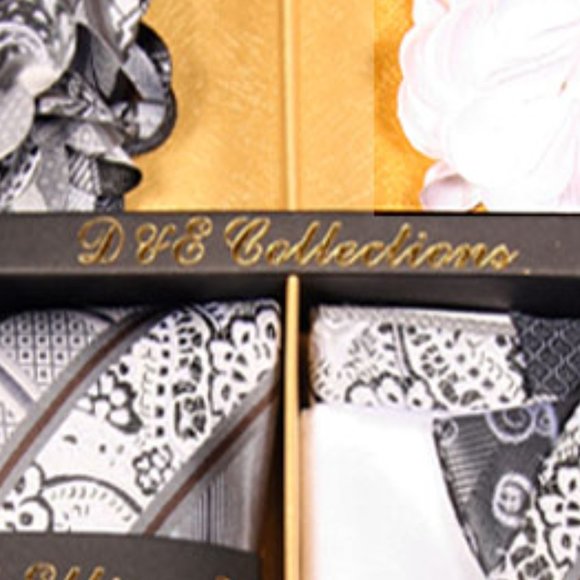 6 Piece White Silver Stripe Necktie & Bow Tie Set